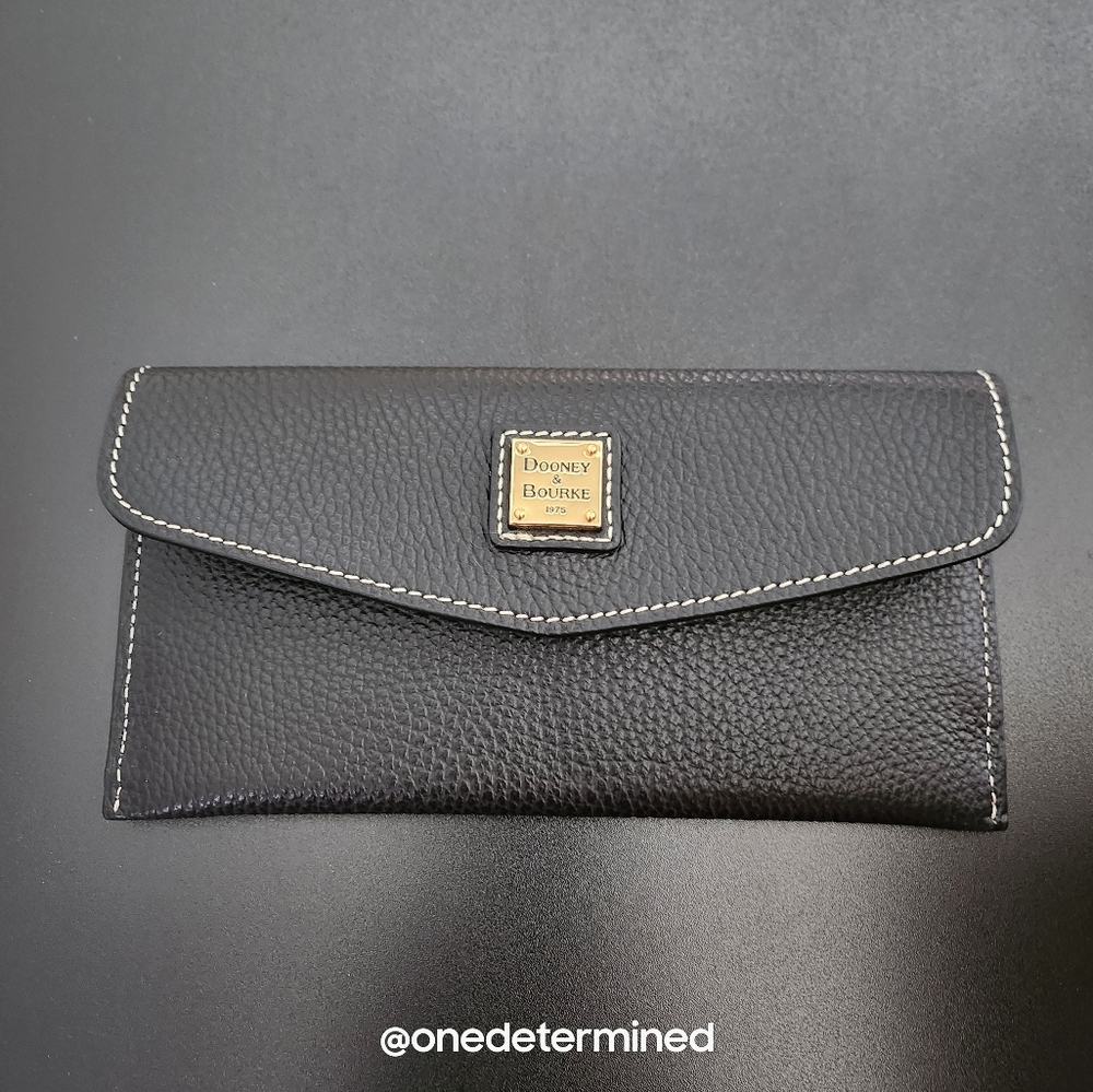 Dooney Slim Black Leather Envelope Wallet